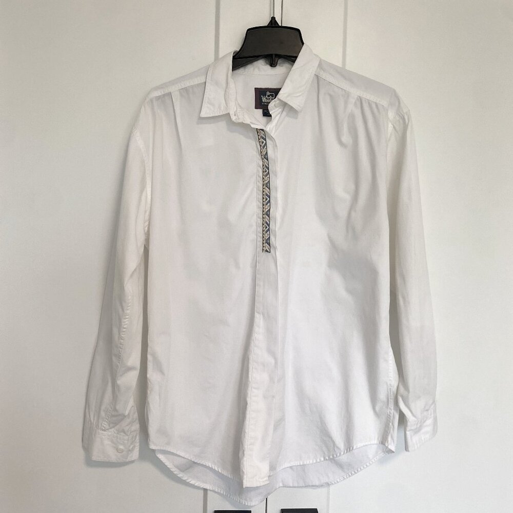 Vintage Woolrich 2272 White‎ Embroidered Cotton Button Down Size Large
